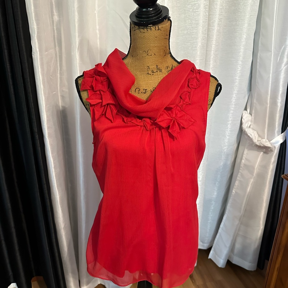 Tahari Red Ruffled Blouse